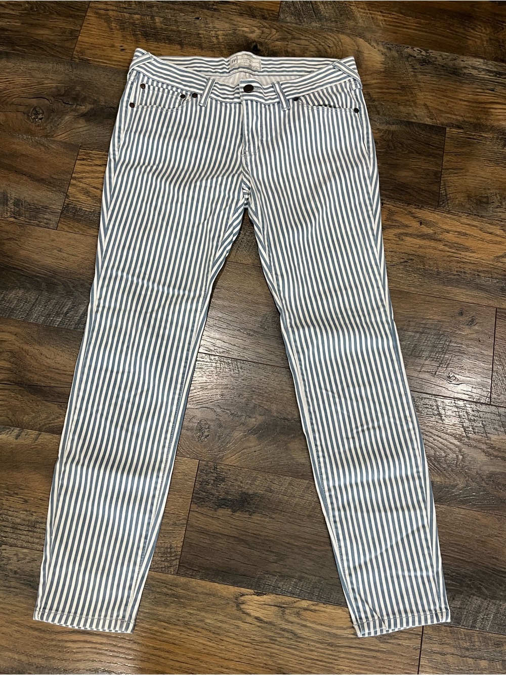 Free People Striped Skinny Jeans - Blue & White